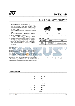 HCF4030M013TR datasheet - QUAD EXCLUSIVE-OR GATE