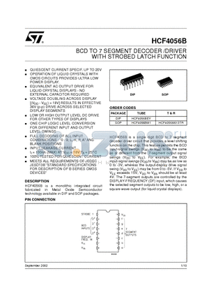 HCF4056B_02 datasheet - BCD TO 7 SEGMENT DECODER /DRIVER WITH STROBED LATCH FUNCTION