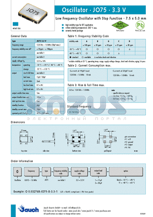 JO75-3.3V datasheet - SMD Oscillator with Stop Function