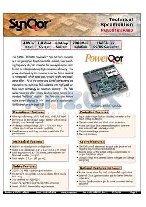 PQ60018HPA80PYF datasheet - Half-brick DC/DC Converter