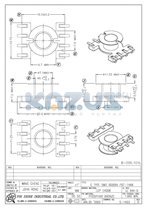 PR14X8 datasheet - C TYPE SMD BOBBIN POT-14X8