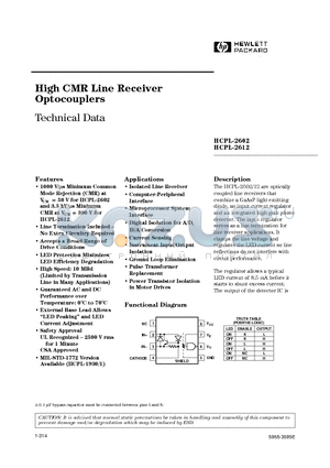 HCNW2601 datasheet - High CMR Line Receiver Optocouplers