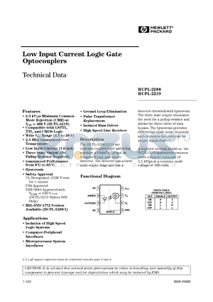 HCPL-2211 datasheet - Low Input Current Logic Gate Optocouplers