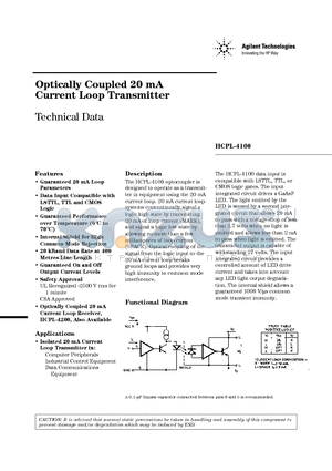 HCPL-4100300 datasheet - Optically Coupled 20 mA Current Loop Transmitter