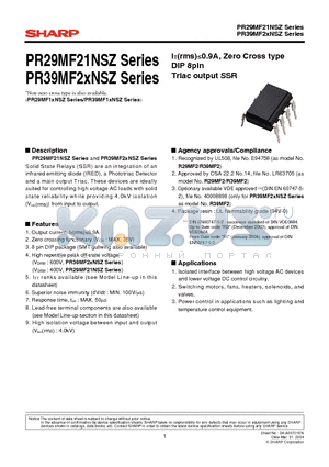 PR39MF21NSZF datasheet - Zero Cross type DIP 8pin Triac output SSR