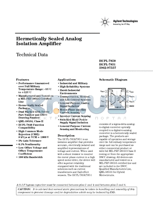HCPL-7851-300 datasheet - Hermetically Sealed Analog Isolation Amplifier