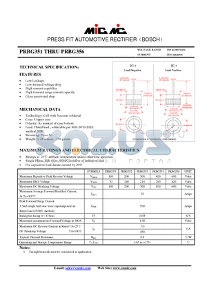 PRBG354 datasheet - PRESS FIT AUTOMOTIVE RECTIFIERBOSCH