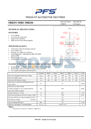 PRB256 datasheet - PRESS FIT AUTOMOTIVE RECTIFIER