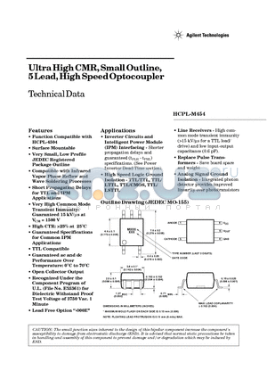 HCPL-M454 datasheet - Ultra High CMR, Small Outline, 5 Lead, High Speed Optocoupler