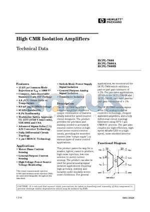 HCPL7800 datasheet - High CMR Isolation Amplifiers