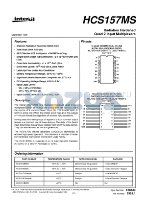 HCS157KMSR datasheet - Radiation Hardened Quad 2-Input Multiplexers