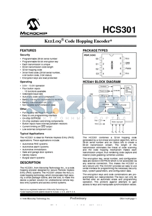 HCS301-IP datasheet - KEELOQ CODE HOPPING ENCODER