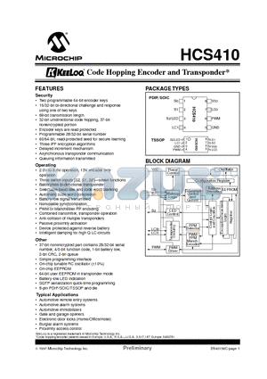 HCS410-ST datasheet - KEELOQ CODE HOPPING ENCODER AND TRANSPONDER