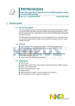 PRTR5V0U2AX datasheet - Ultra low capacitance double rail-to-rail ESD protection diode in a SOT143B package