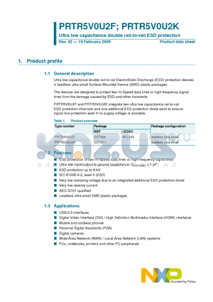 PRTR5V0U2F_09 datasheet - Ultra low capacitance double rail-to-rail ESD protection