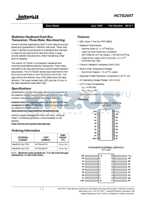 HCTS245DTR datasheet - Radiation Hardened Octal Bus Transceiver, Three-State, Non-Inverting