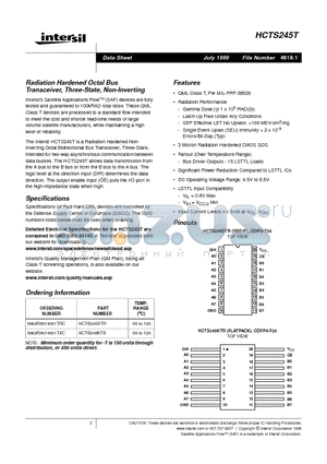 HCTS245T datasheet - Radiation Hardened Octal Bus Transceiver, Three-State, Non-Inverting