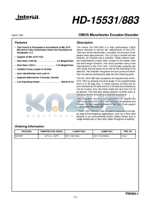 HD-15531/883 datasheet - CMOS Manchester Encoder-Decoder