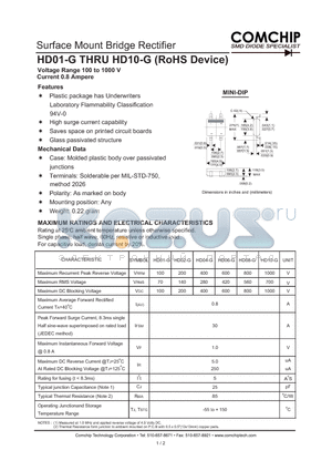 HD01-G datasheet - Surface Mount Bridge Rectifier