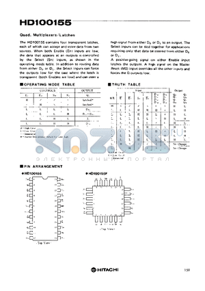 HD100155F datasheet - Quad. Multiplexers/Latches