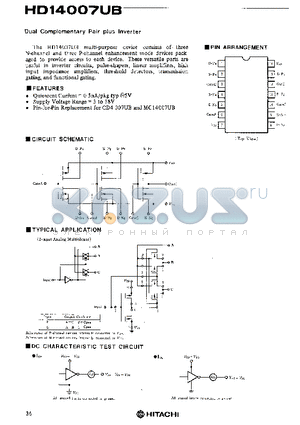 HD14007UB datasheet - Dual Complementary Pair plus Inverter