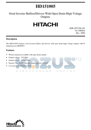 HD151005 datasheet - Octal Inverter Buffers/Drivers With Open Drain High Voltage Outputs