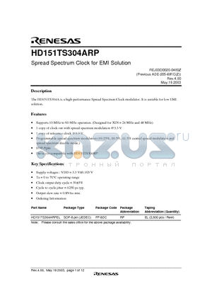 HD151TS304ARP datasheet - Spread Spectrum Clock for EMI Solution