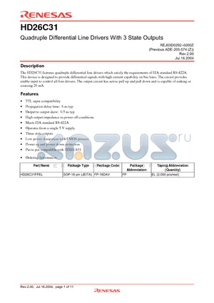 HD26C31FPEL datasheet - Quadruple Differential Line Drivers With 3 State Outputs