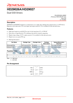 HD29027FPEL datasheet - Dual CCD Drivers