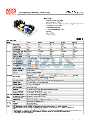 PS-15-24 datasheet - 15W Sinsgle Output Swiching Power Suply