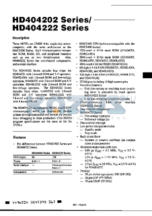 HD404202 datasheet - CMOS 4-bit Single-Chip Microcomputers with the same architecture as the HMCS400 Series