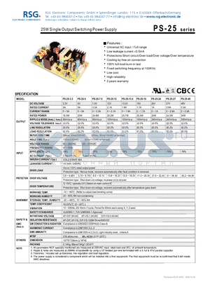 PS-25-5 datasheet - 25W Single Output Switching Power Supply