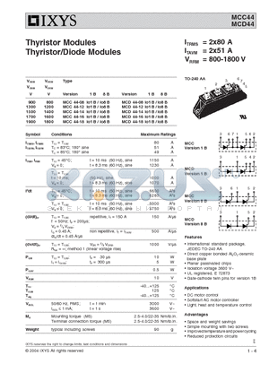 MCD44-12IO1B datasheet - Thyristor Modules Thyristor/Diode Modules