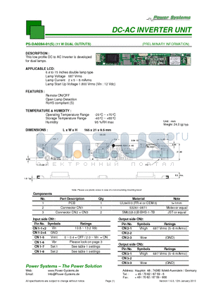 PS-DA0284-01S datasheet - DC-AC INVERTER UNIT 11 W DUAL OUTPUTS