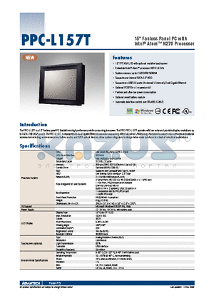 PS-DC19-L157E datasheet - 15 Fanless Panel PC with Intel^ Ato  N270 Processor