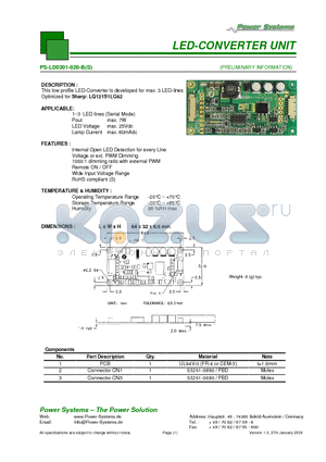 PS-LD0301-020-B datasheet - LED-CONVERTER UNIT
