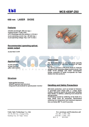 MCE-6E8F-Z02 datasheet - 650 nm LASER DIODE