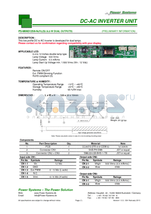 PS-M06D12S6-NJ1L datasheet - DC-AC INVERTER UNIT 6,5 W DUAL OUTPUTS