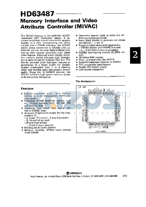 HD63487 datasheet - MEMORY INTERFACE AND VIDEO ATTRIBUTE CONTROLLER (MIVAC)