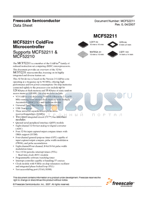 MCF52211 datasheet - ColdFire Microcontroller