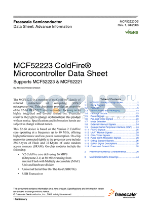 MCF52221 datasheet - Microcontroller Data Sheet