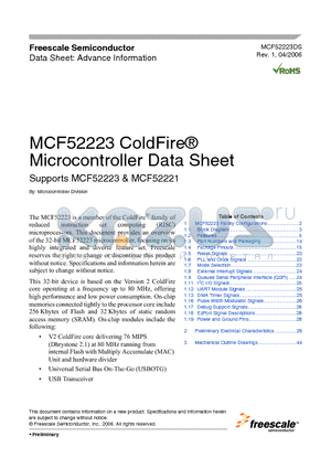 MCF52223 datasheet - Microcontroller Data Sheet