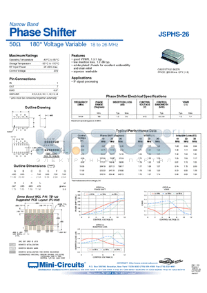 JSPHS-26 datasheet - 50Ohm 180` Voltage Variable 18 to 26 MHz