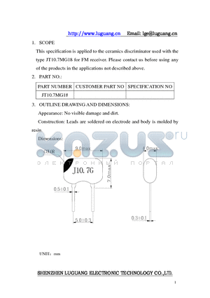 JT10.7MG18 datasheet - Ceramics discriminator for FM receiver