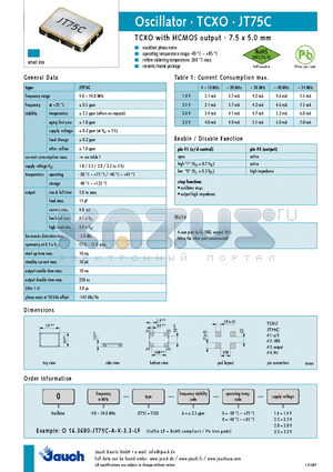 JT75C datasheet - TCXO with HCMOS output