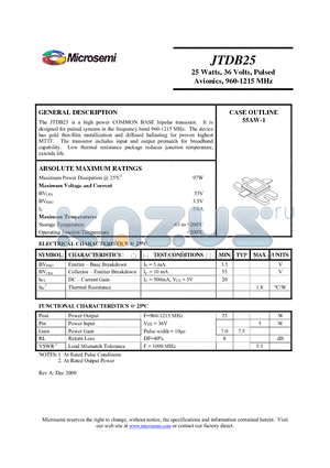 JTDB25 datasheet - 25 Watts, 36 Volts, Pulsed Avionics, 960-1215 MHz