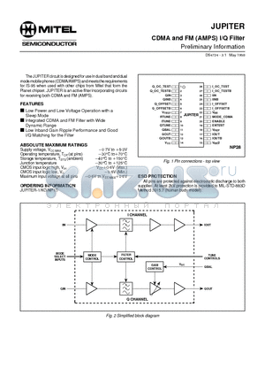 JUPITER datasheet - CDMA and FM (AMPS) I/Q Filter Preliminary Information