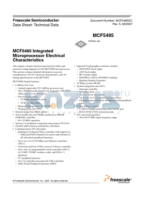 MCF5485 datasheet - Integrated Microprocessor Electrical Characteristics
