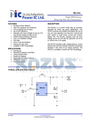 PS1541 datasheet - High Efficiency Step Up DC/DC Converter