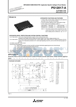 PS12017-A datasheet - Acoustic noise-less 3.0kW/AC400V Class 3 Phase inverter and other motor control applications